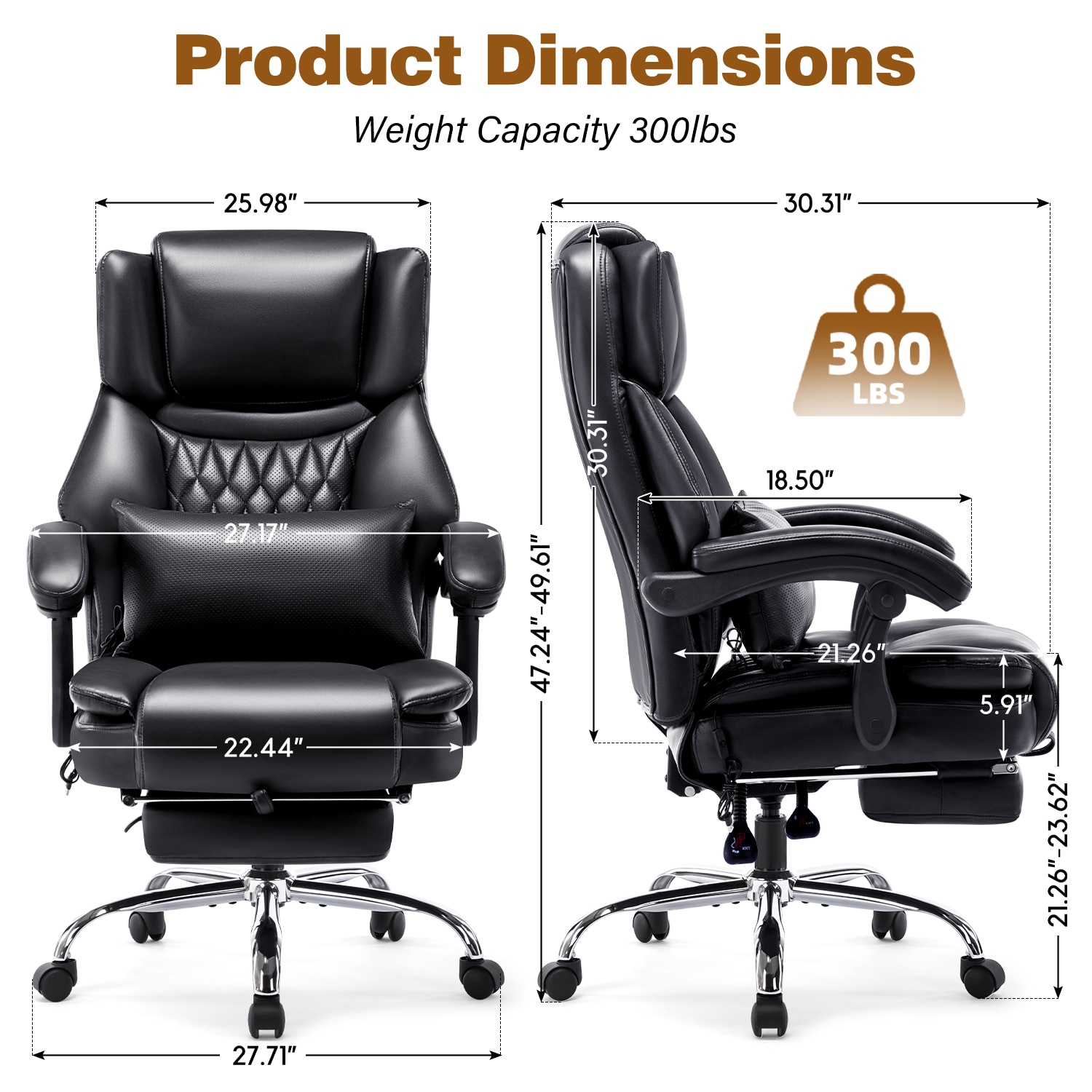 High Back Massage Reclining Office Chair With Footrest - Executive Computer Home Desk Massaging Lumbar Cushion, Adjustable Angle, Breathable Thick Padding For Comfort_maomaolike.com